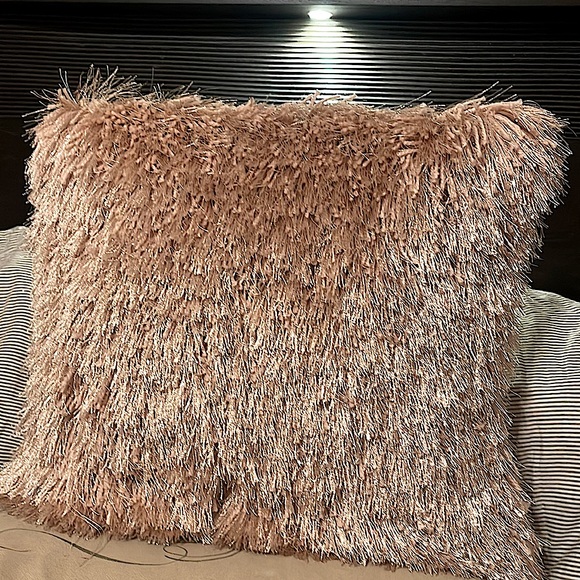 Fluffy Pink and Glitter String Square Throw Pillow - Picture 1 of 4